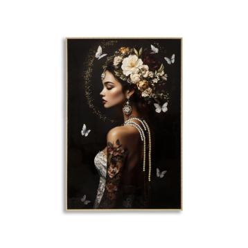 Stampa dipinta su tela laccata persian c/cornice -b- cm 62x3,5x92