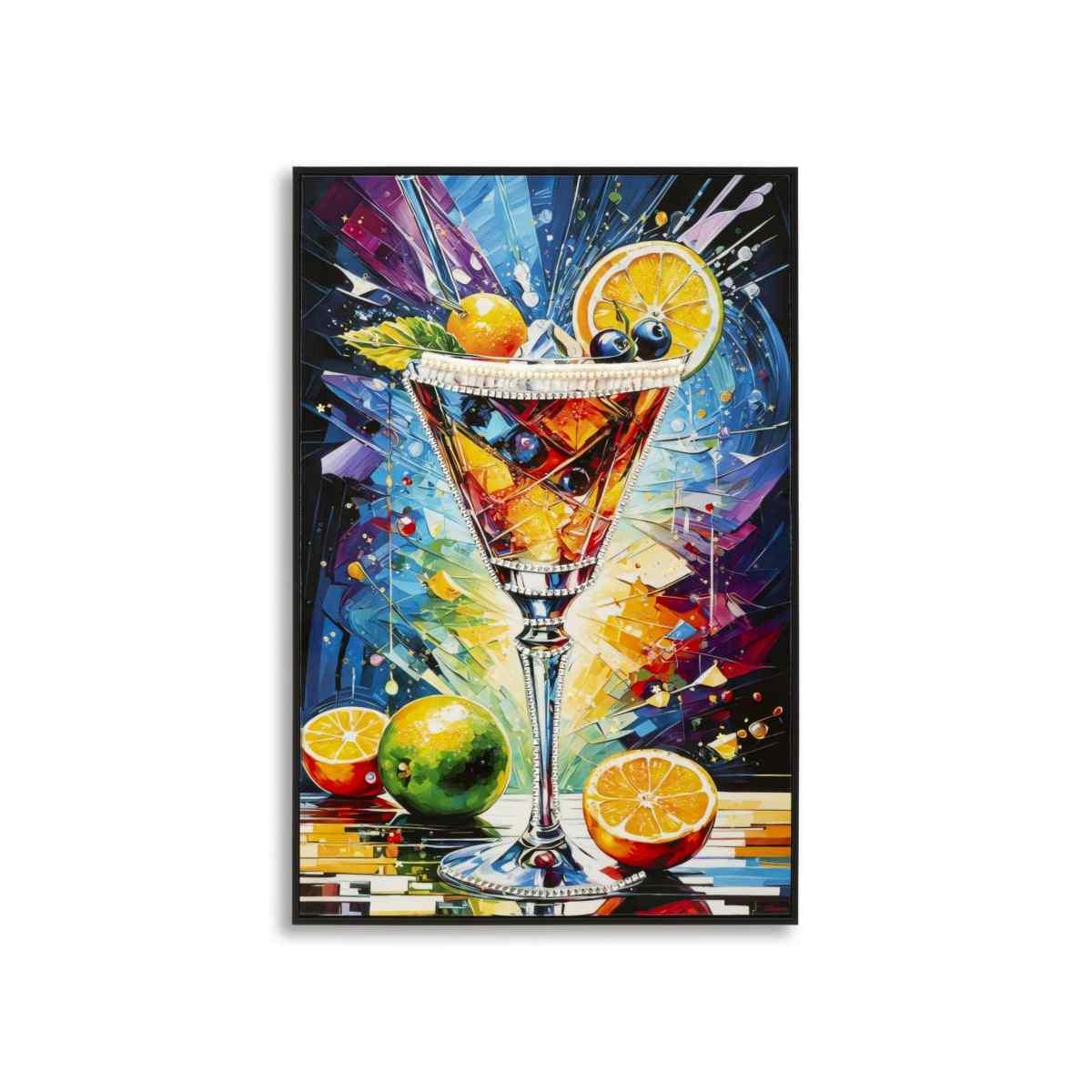 Stampa decorata su tela laccata c/cornice cocktail -a- cm 62x3,5x92