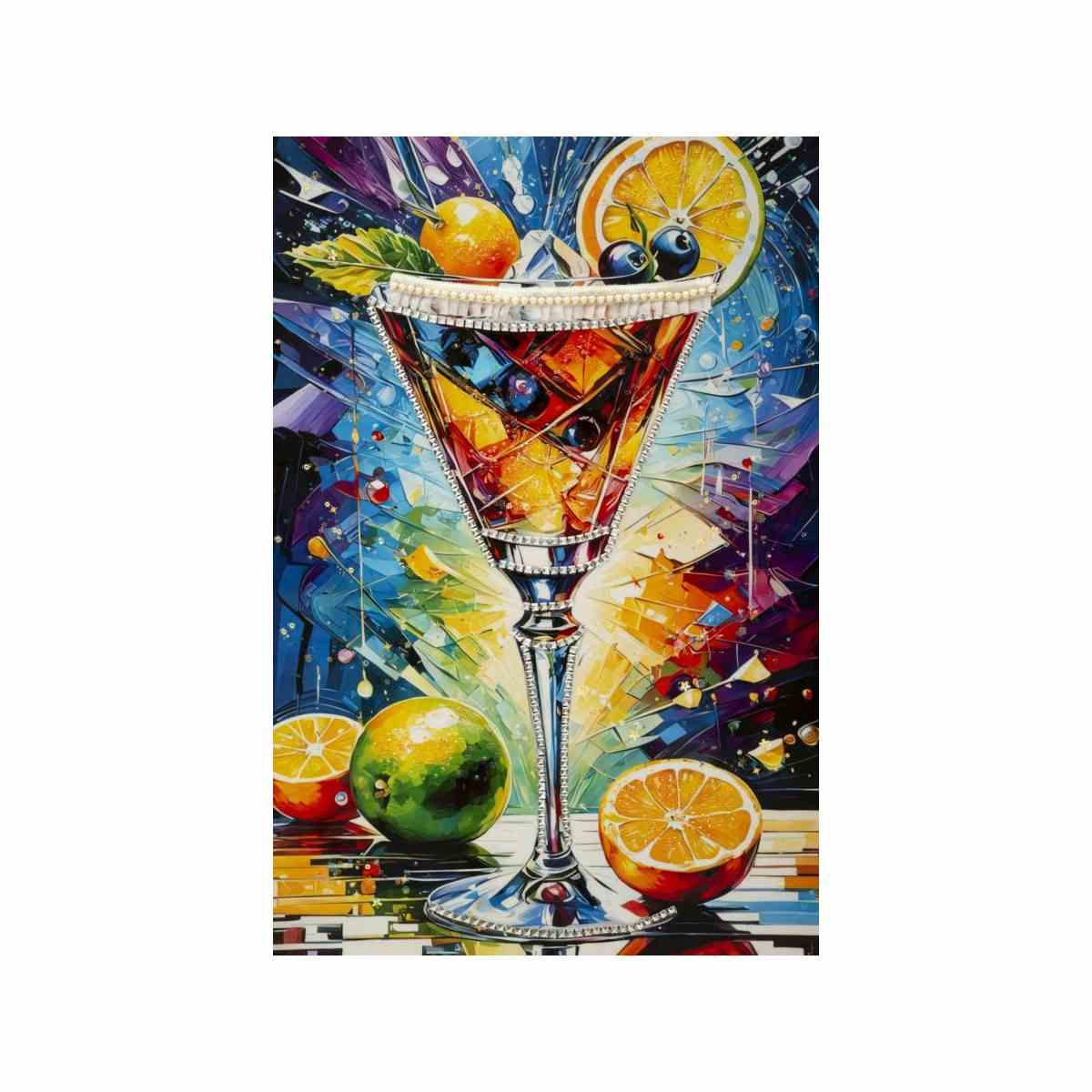 Stampa decorata su tela laccata c/cornice cocktail -a- cm 62x3,5x92