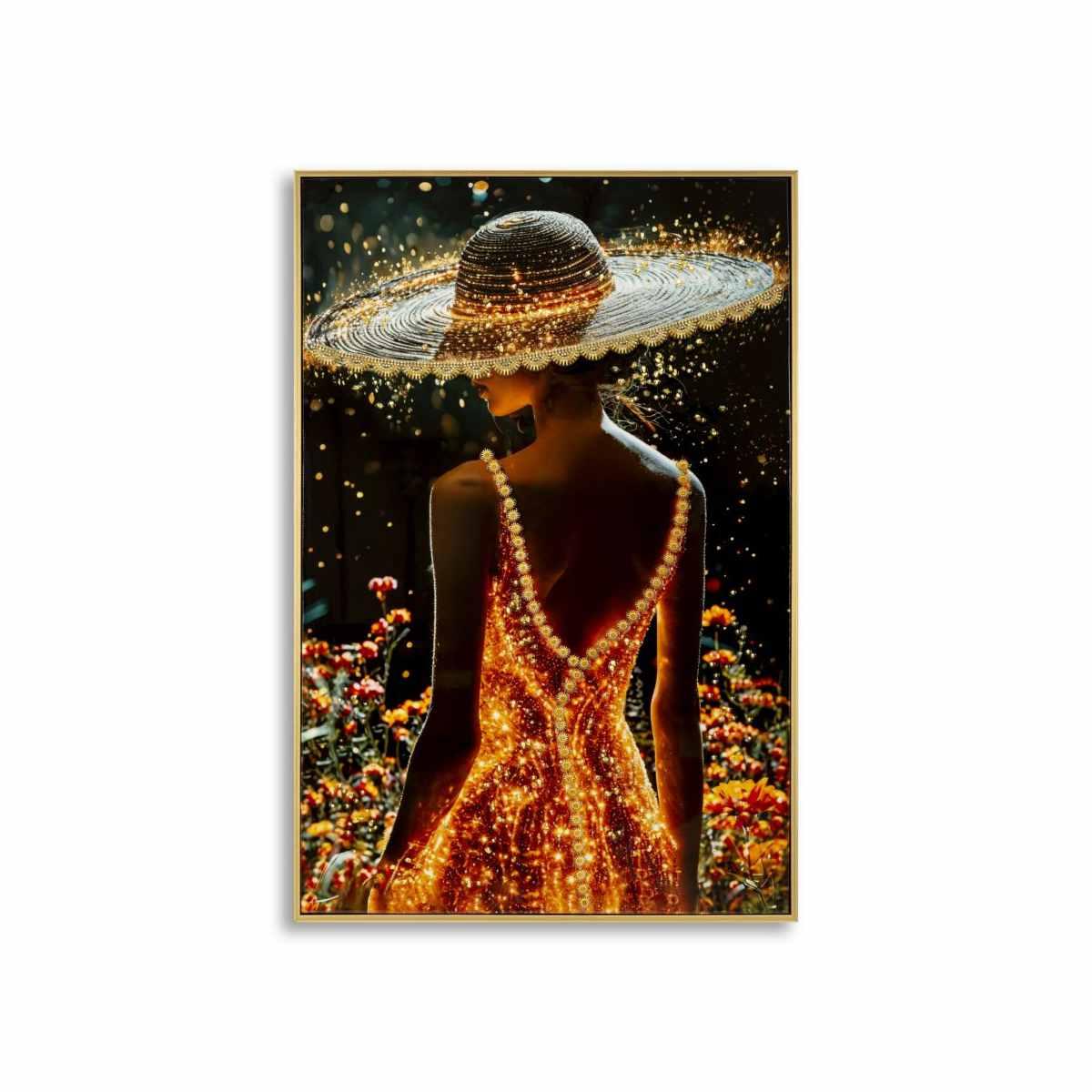 Stampa decorata su tela laccata c/cornice illumy -b- cm 62x3,5x92