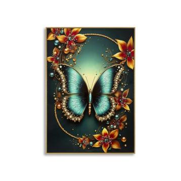 Stampa decorata su tela laccata c/cornice butterly -a- cm 70x4x100