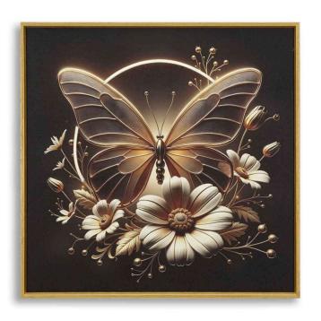 Stampa c/led su tela laccata c/cornice butterfly cm 50x4x50 alimentazione usb