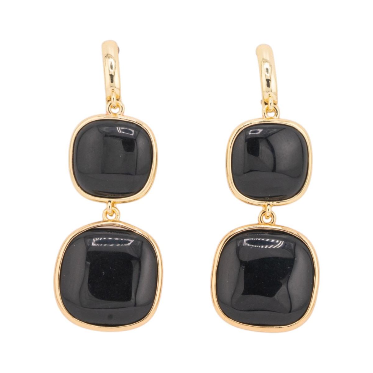 Orecchini di bronzo a perno con occhio di gatto doppio quadratino 22x60mm nero