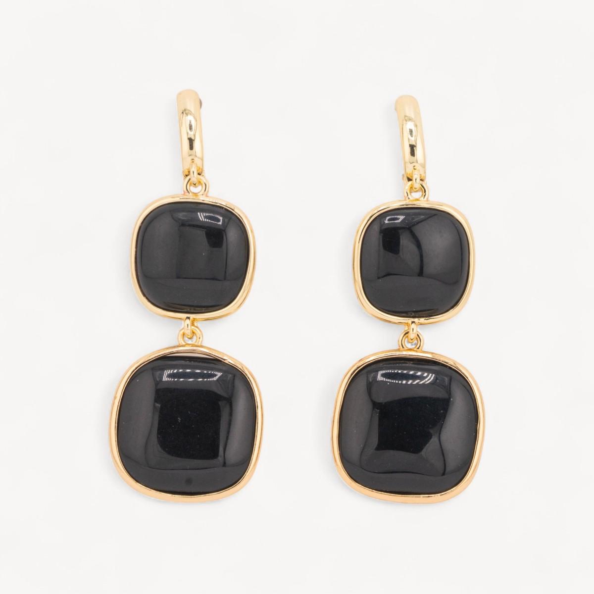 Orecchini di bronzo a perno con occhio di gatto doppio quadratino 22x60mm nero