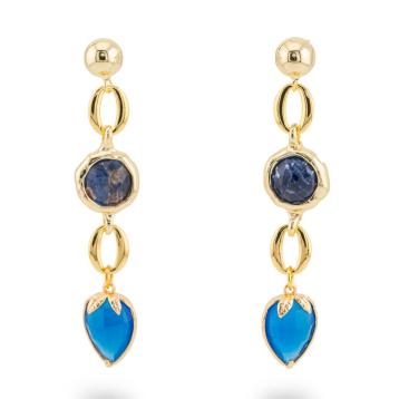 Orecchini di bronzo a perno con cristalli cz 13x66mm blu