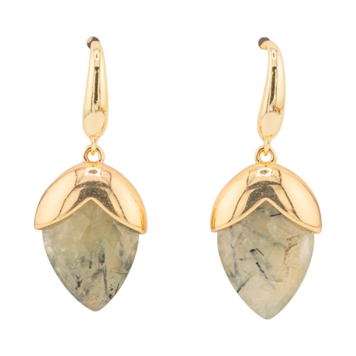 Orecchini a monachella di bronzo con pietre dure sfaccettate forma goccia 18x45mm dorato prenite