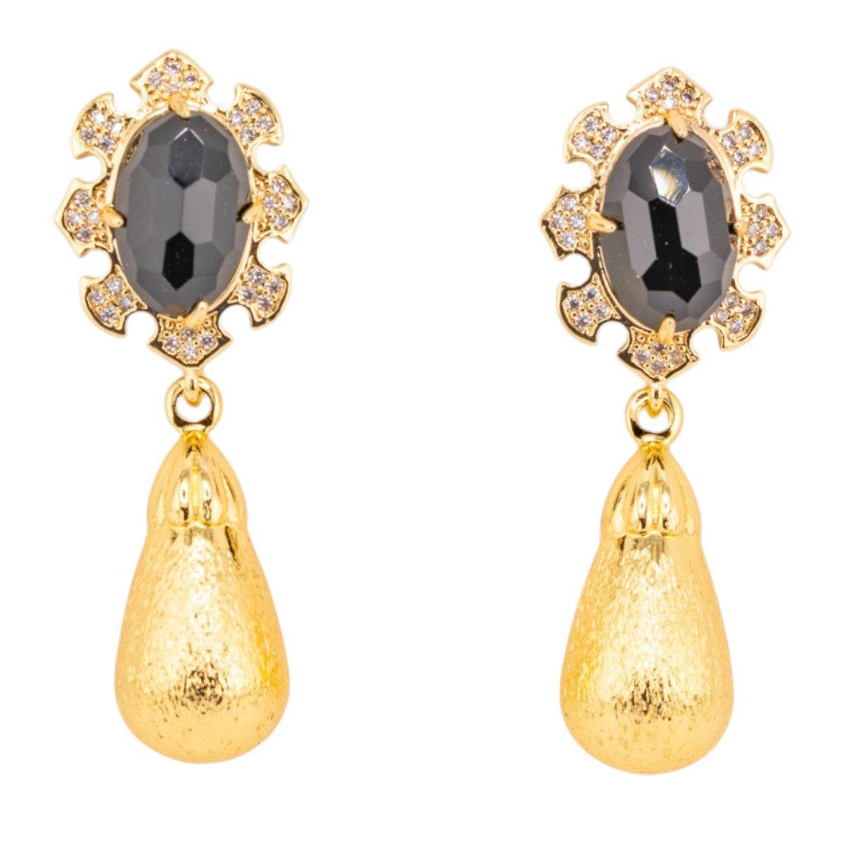 Orecchini bijoux in bronzo con pietre dure incastonate e gocce dorate onice