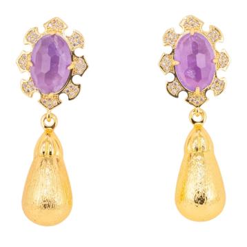 Orecchini bijoux in bronzo con pietre dure incastonate e gocce dorate ametista