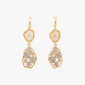 Orecchini a monachella chiusa di bronzo con cristalli cz e occhio di gatto 17x65mm grigio