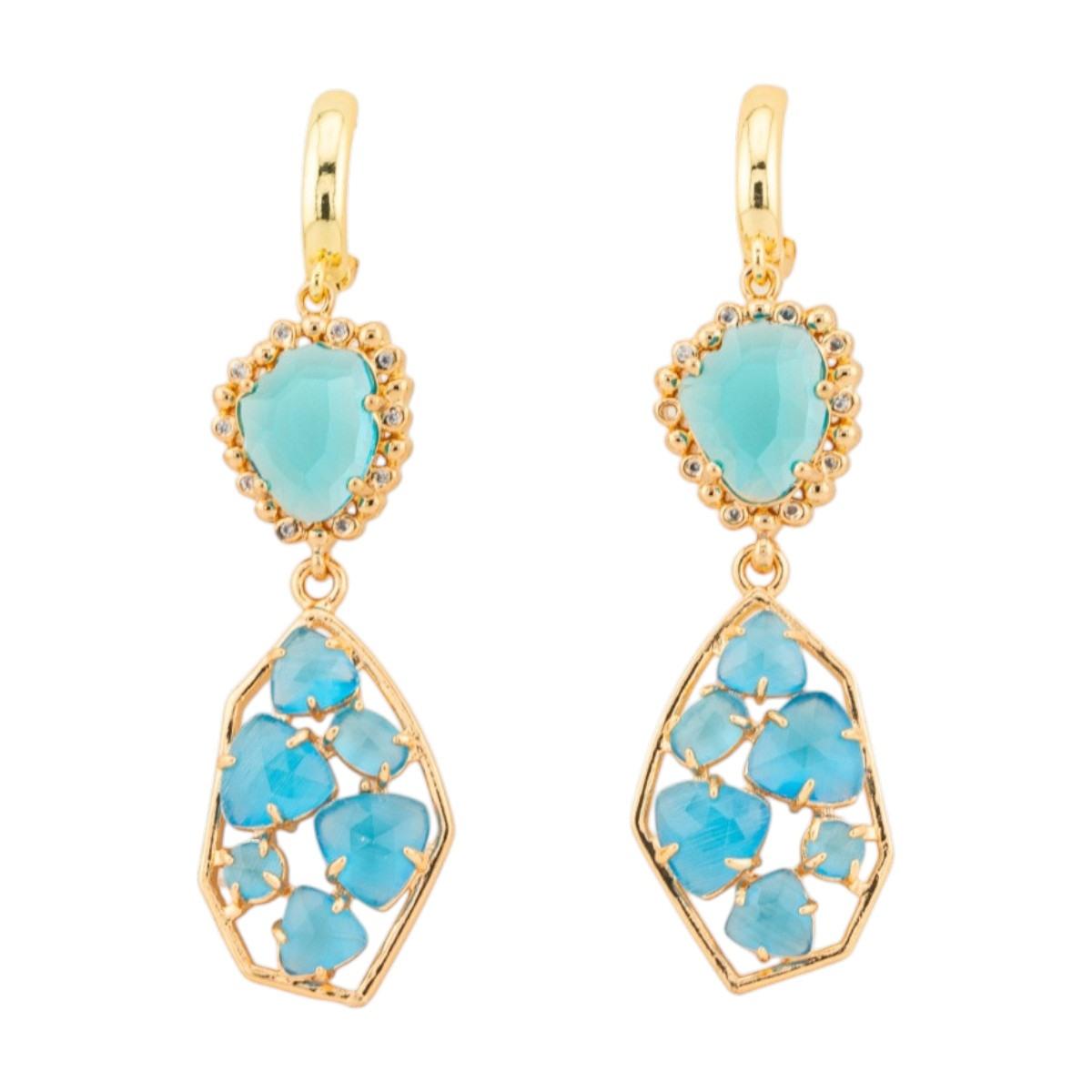 Orecchini a monachella chiusa di bronzo con cristalli cz e occhio di gatto 17x65mm celeste