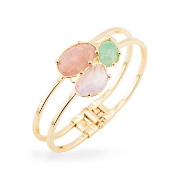 Bracciale di bronzo e centrale di pietre dure incastonate 28x65mm dorato mix3