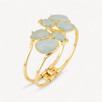 Bracciale di bronzo e centrale di pietre dure incastonate 45x65mm dorato azzurro chiaro