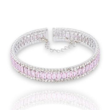 Bracciale di bronzo semirigido con cristalli cz rosa