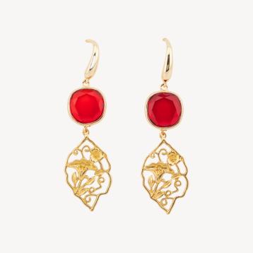 Orecchini in bronzo con cabochon di occhi di gatto 20x70mm rosso