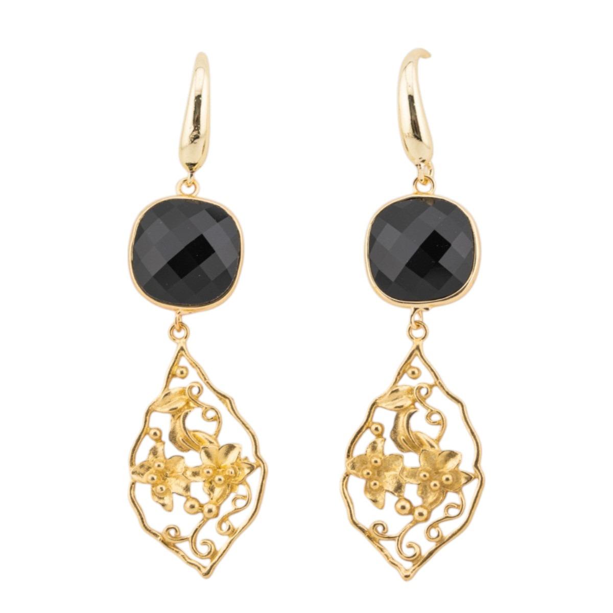 Orecchini in bronzo con cabochon di occhi di gatto 20x70mm nero