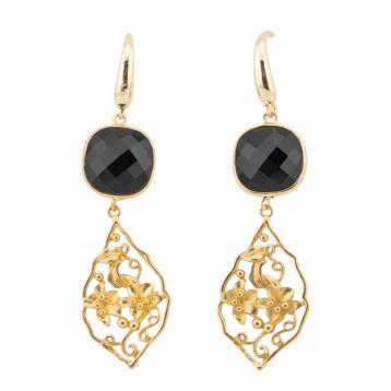 Orecchini in bronzo con cabochon di occhi di gatto 20x70mm nero