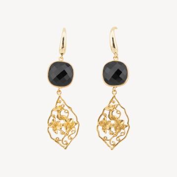 Orecchini in bronzo con cabochon di occhi di gatto 20x70mm nero