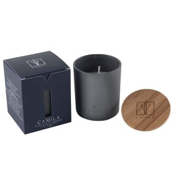 Candela profumata Wood 140 gr. grigio pietra muschio e more 7,5x  h.8 cm Camila