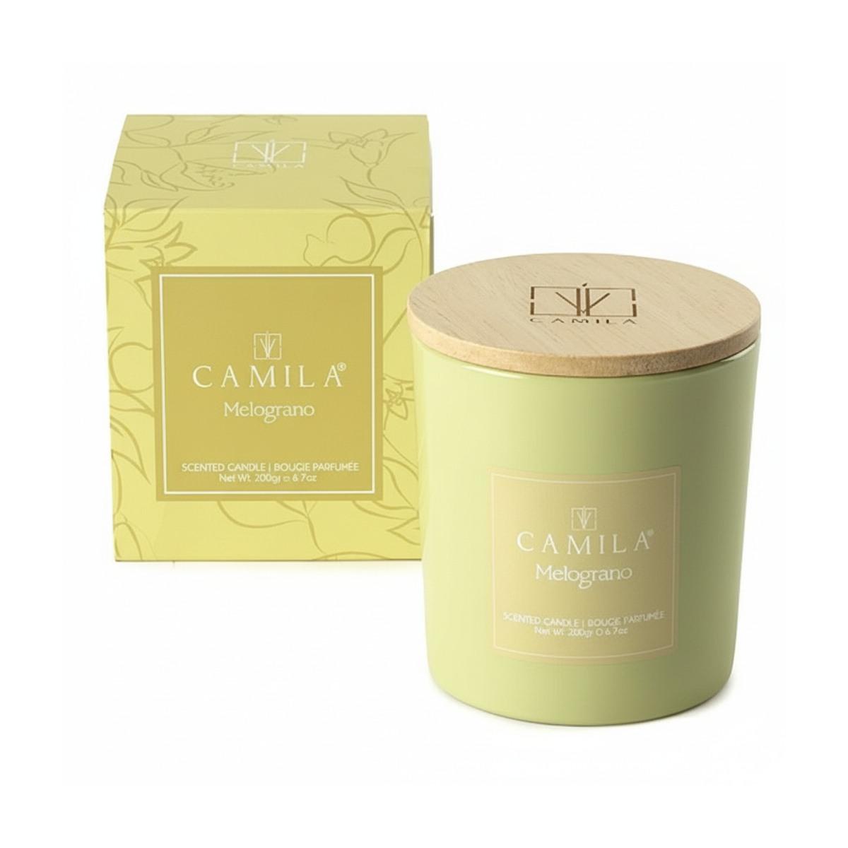 Candela profumata 200 gr d.9 x h.9 cm verde promessa fragranza melograno Camilia