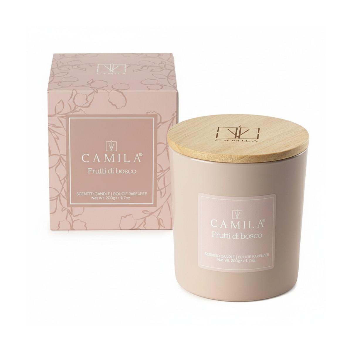 Candela profumata 200 gr d.9 x h.9 cm cipria fragranza frutti di bosco Camilia