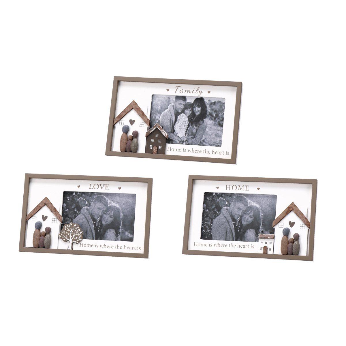 Decorazione in mdf con portafoto scritta Family Home e Love 24,5x15 cm