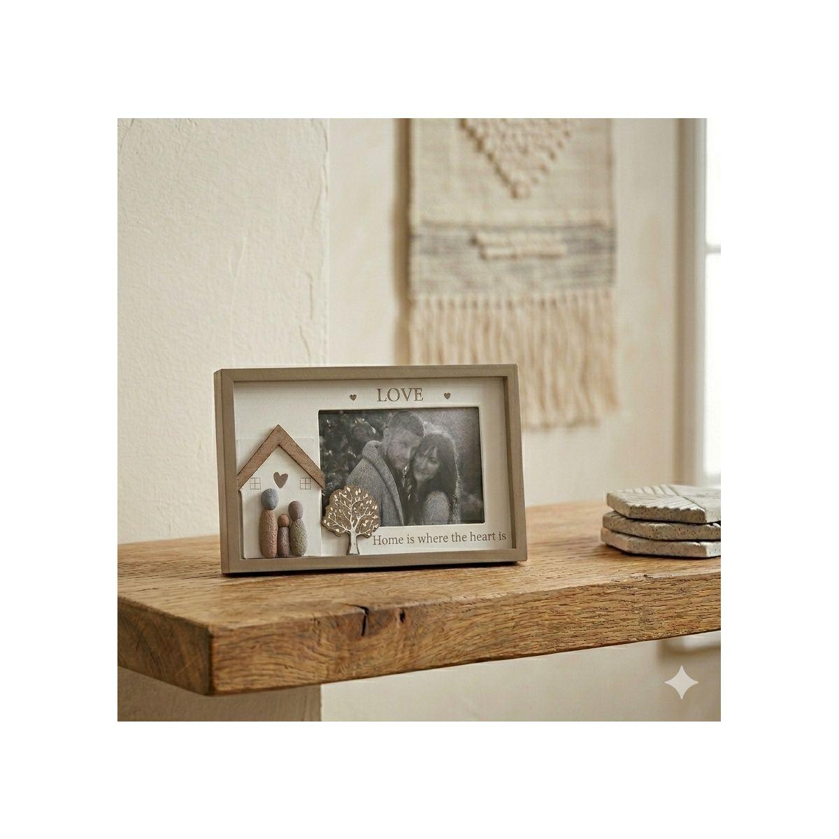 Decorazione in mdf con portafoto scritta Family Home e Love 24,5x15 cm