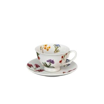 Tazza da tè con piattino in porcellana decorata linea Laila 200ml d.10x h.6 cm