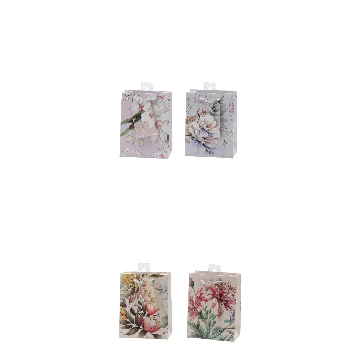 Shopper in carta manico in cordino fantasia fiorata 12x7x h.15 cm