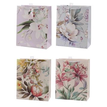 Shopper in carta manico in cordino fantasia fiorata 26x12x h.32 cm