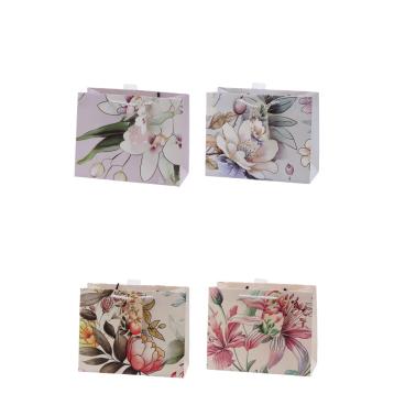 Shopper in carta manico in cordino fantasia fiorata 23x10x h.18 cm