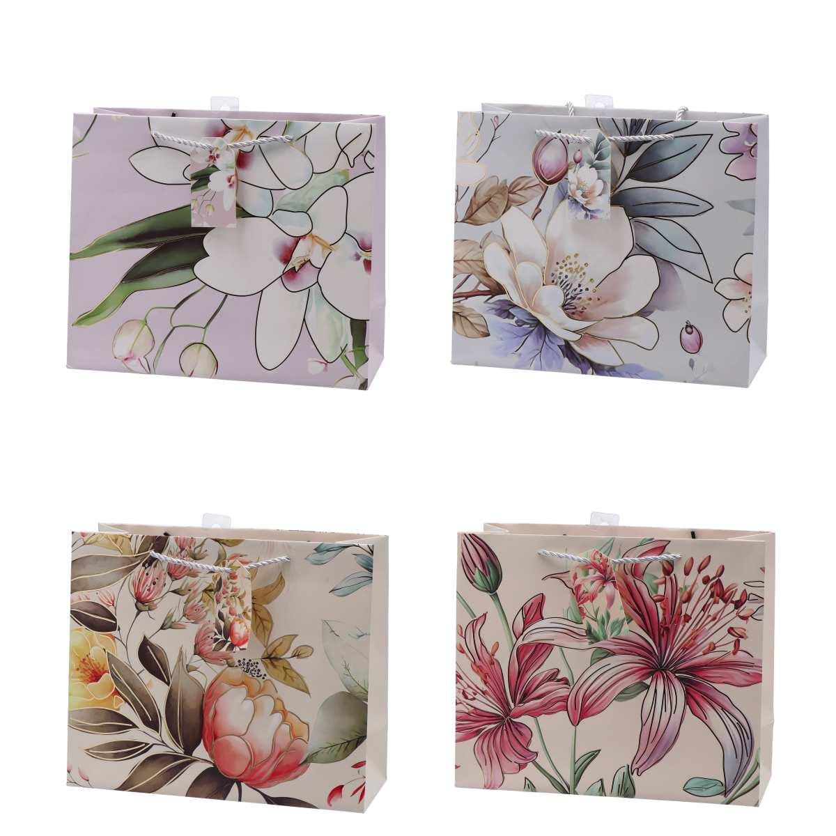 Shopper in carta manico in cordino fantasia fiorata 31x12x h.26 cm