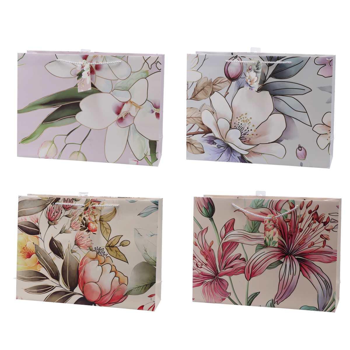 Shopper in carta manico in cordino fantasia fiorata 42x12x h.31 cm