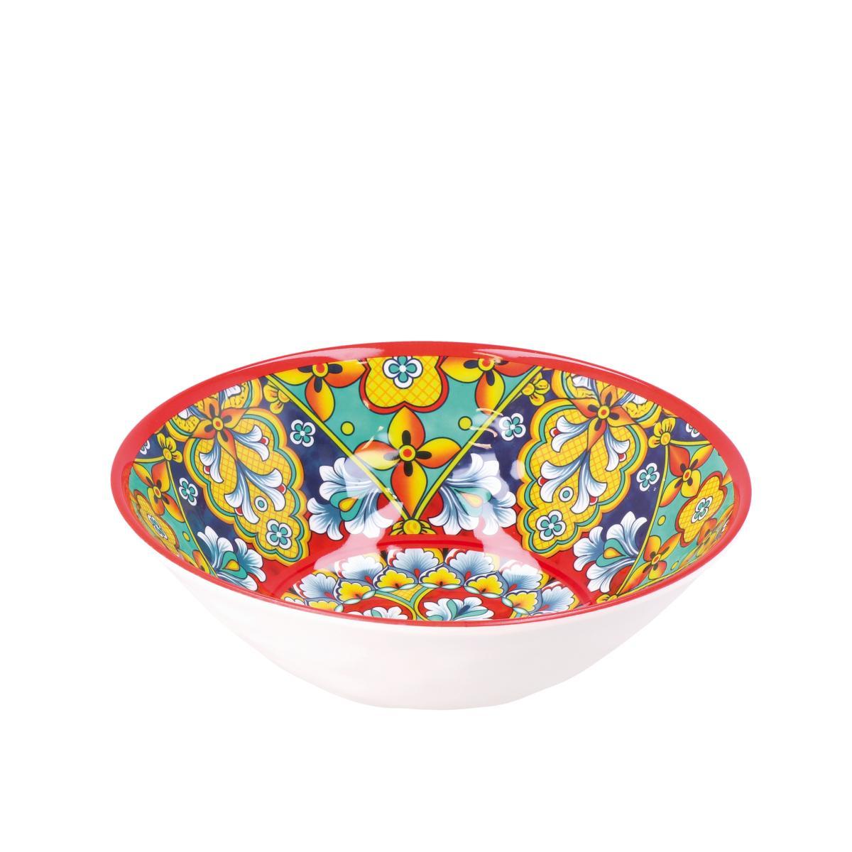 Ciotola in melamina decorato stile maioliche siciliane Rian d.21,5x h.8 cm