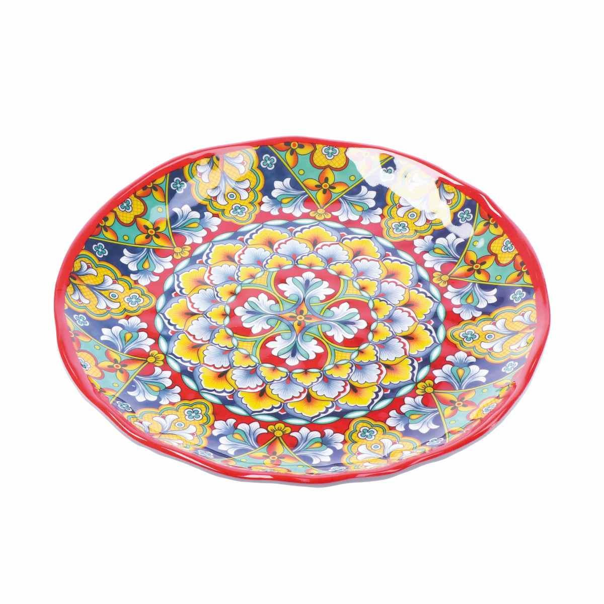 Piatto frutta in melamina decorato stile maioliche siciliane Rian d.22x h.2 cm