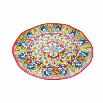 Vassoio tondo in melamina decorato stile maioliche siciliane Rian d.40x h.1,5 cm