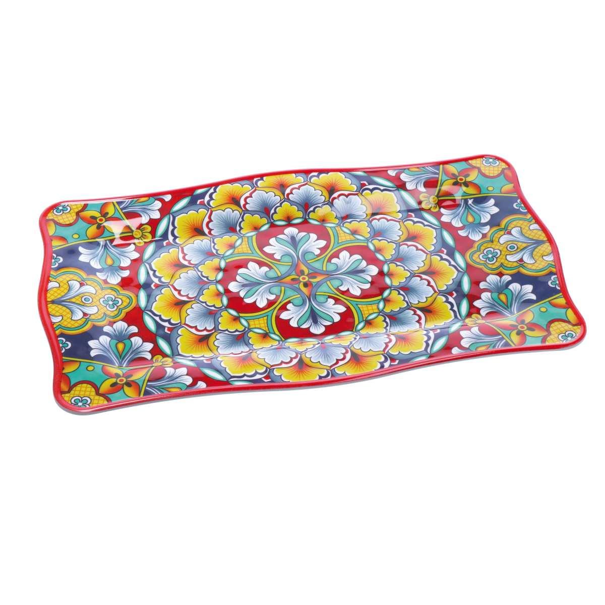 Vassoio rettangolarein melamina decorato stile maioliche siciliane Rian 48x28x h.2 cm