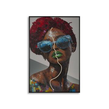 Stampa c/led su tela afro cm 60x3,5x90 (applicazione 3d acrilico)