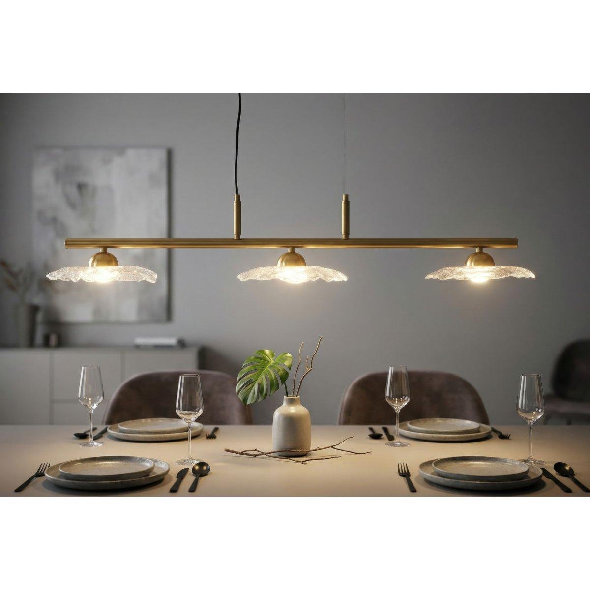 Lampadario emily 3 luci vetro trasparente cm 100x24x18