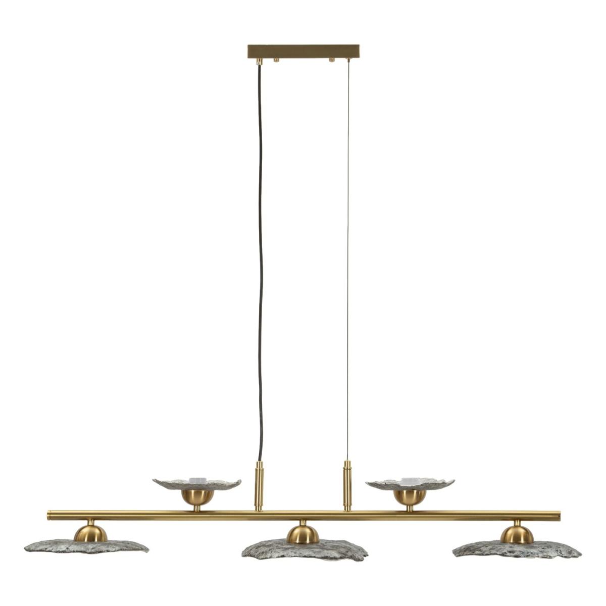 Lampadario emily 5 luci vetro grigio cm 100x24x18