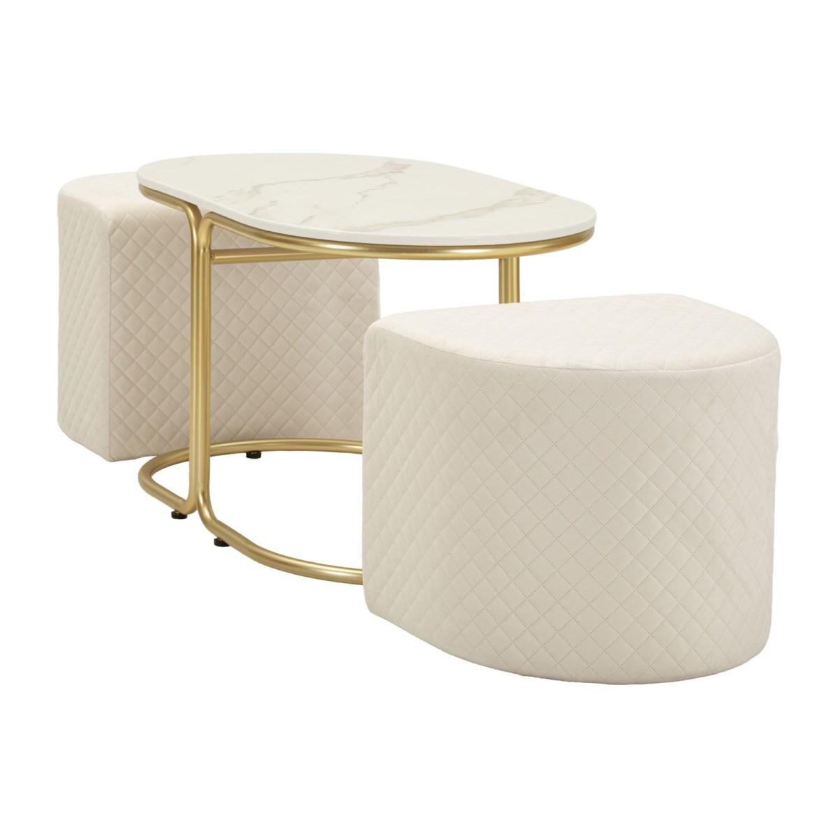 Tavolo da caffe' c/2 puff relax cm 79x45x44-42x37x37