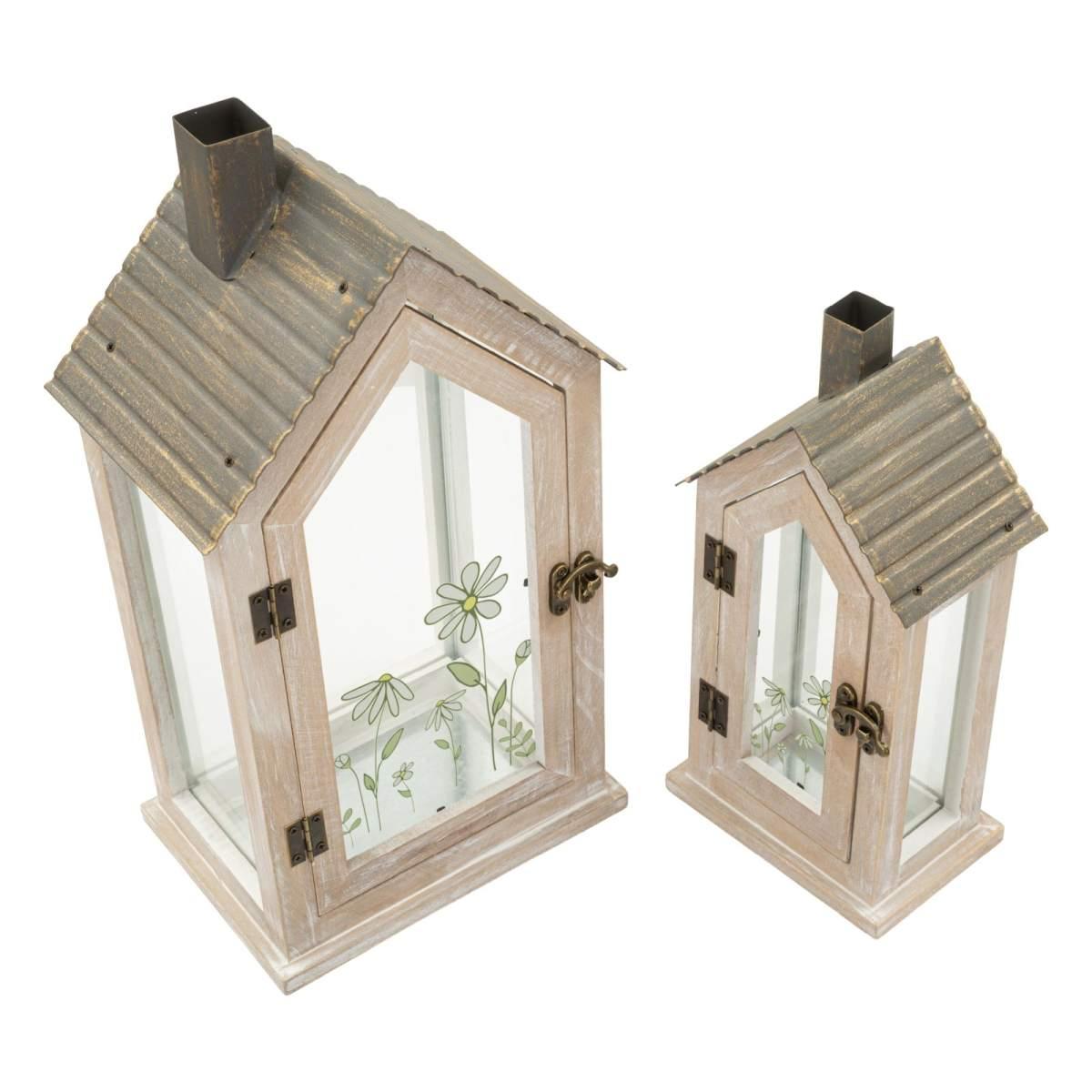 Lanterne home flower coppia cm 18x13x36-12,5x8,5x25 (vetro temperato)