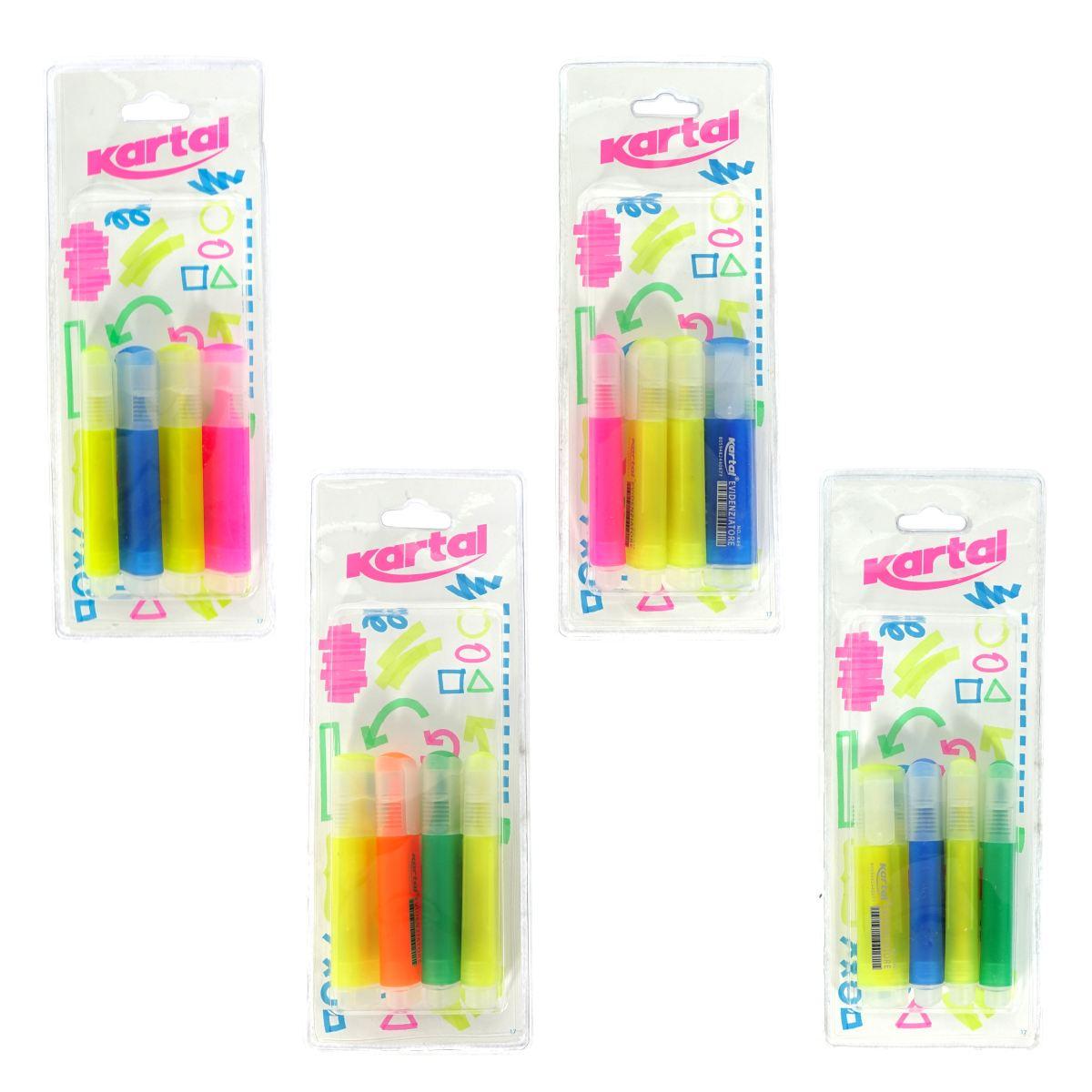 Confezione 4 evidenziatori fusto piatto in colori assortiti