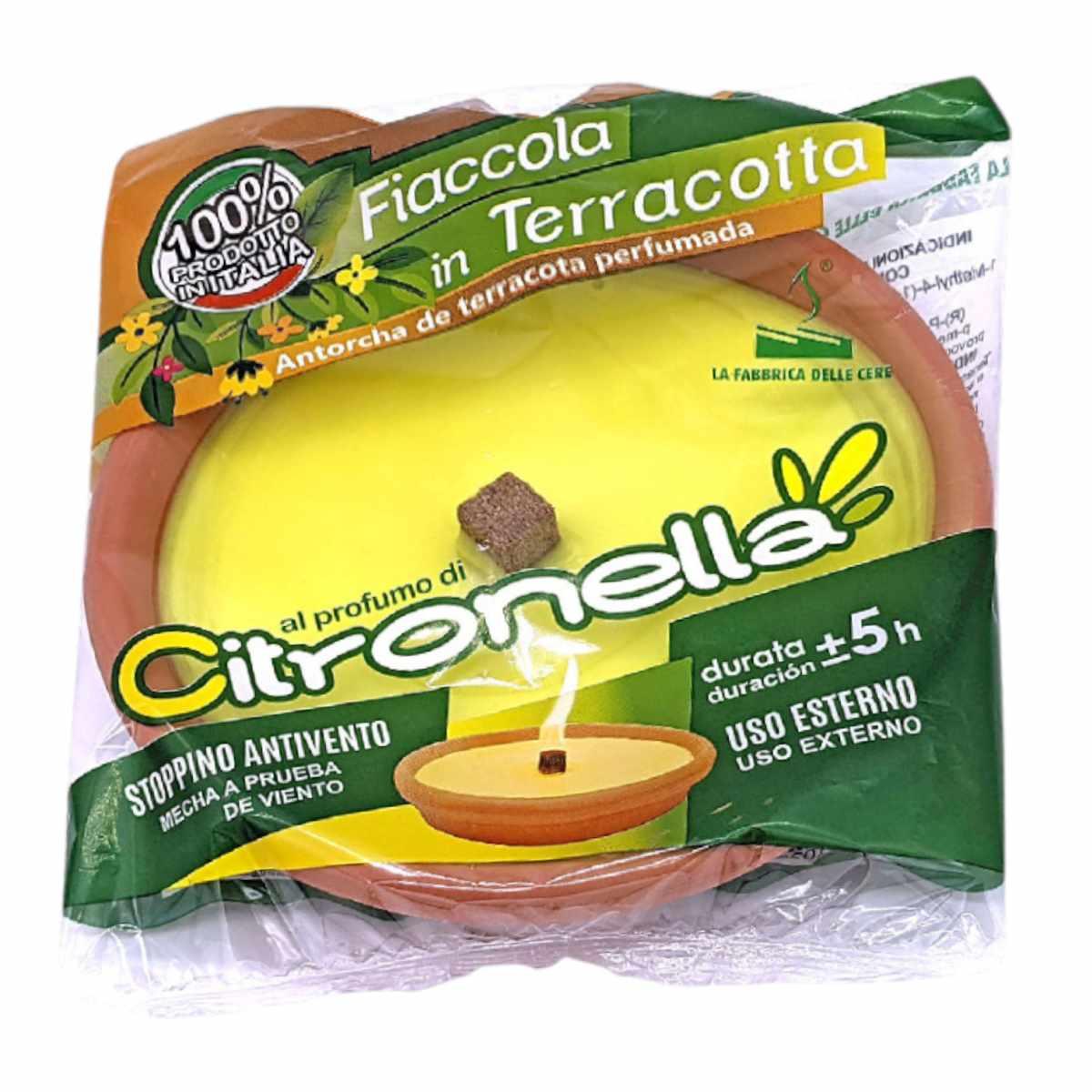 Fiaccola padella romana media in terracotta alla citronella d.15x h.3 cm Made in Italy