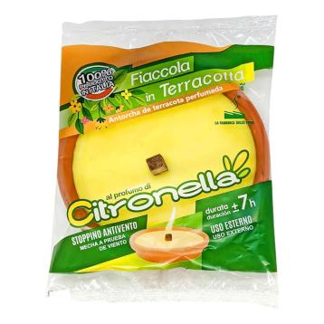 Fiaccola padella romana maxi in terracotta alla citronella d.18x h.3 cm Made in Italy