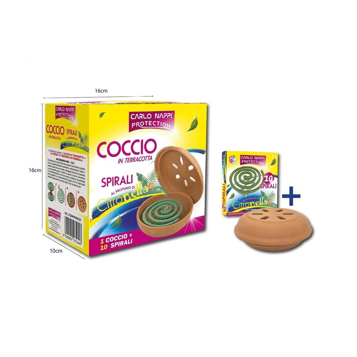 Contenitore coccio in terracotta con confezione 10 spirali antizanzare alla citronella Made in Italy