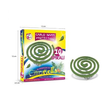 Confezione 10 spirali antizanzare alla citronella con supporto in metallo Made in Italy