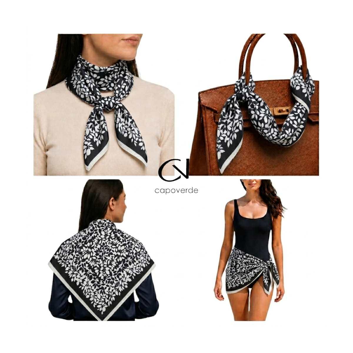 Foulard donna in seta stampa floreale stilizzata a contrasto Capoverde