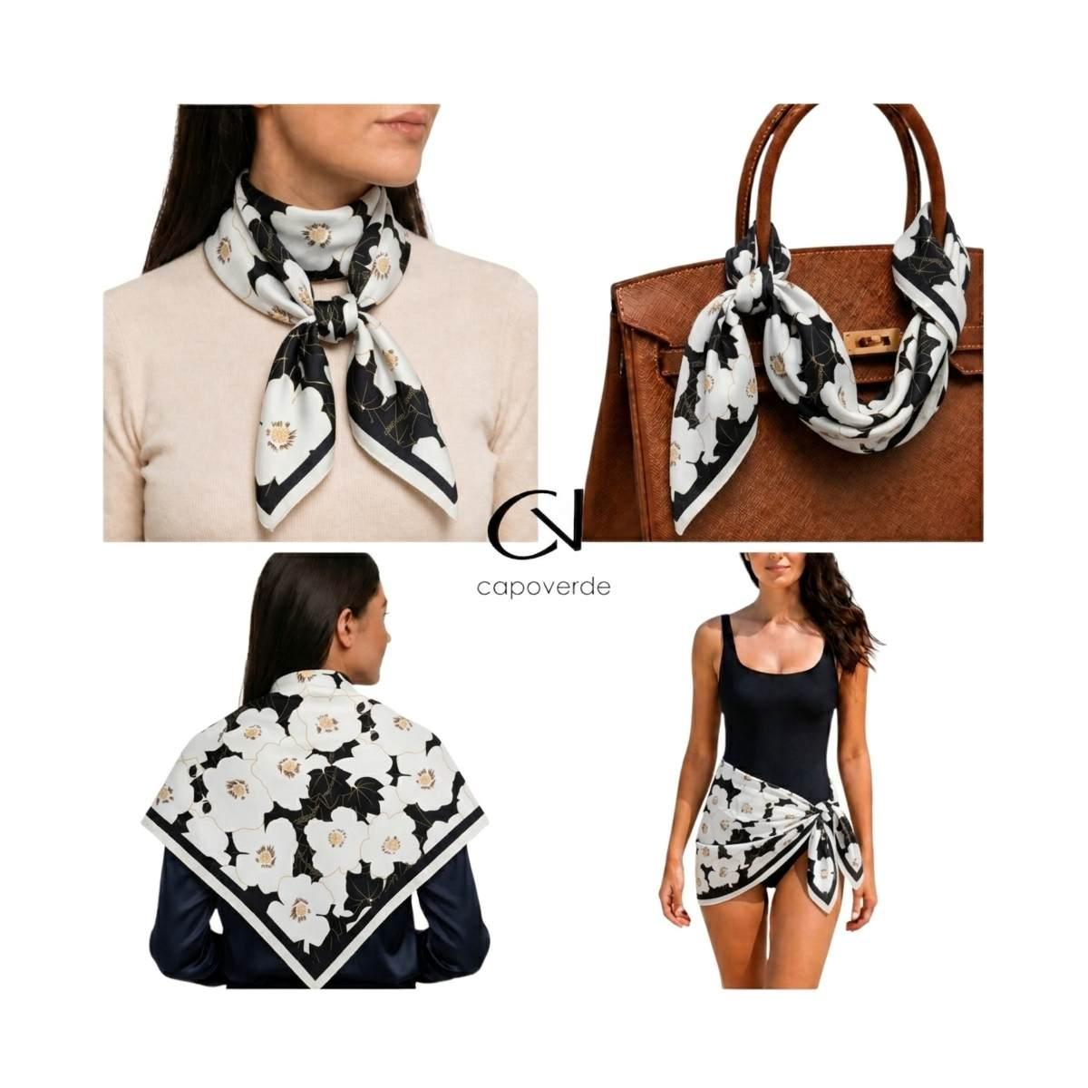 Foulard donna in seta stampa floreale a contrasto Capoverde