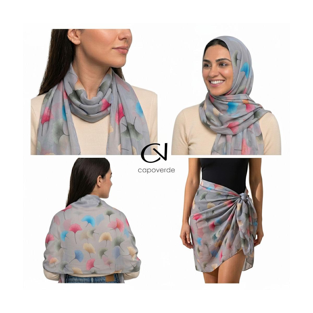 Foulard donna in seta stampa con foglie di Ginkgo Capoverde