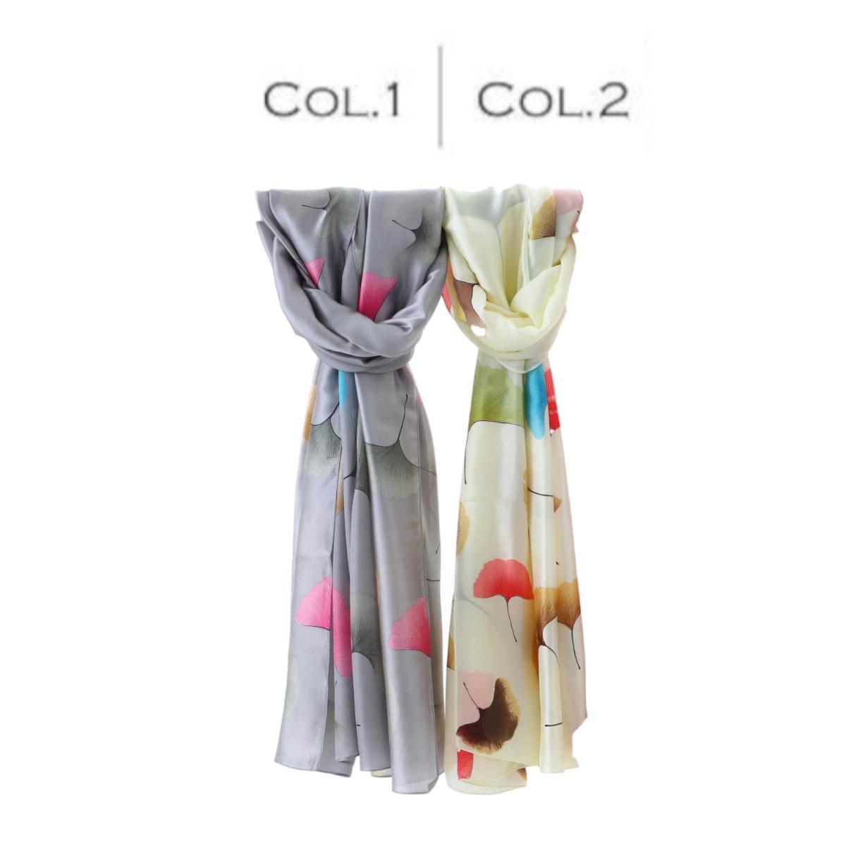 Foulard donna in seta stampa con foglie di Ginkgo Capoverde